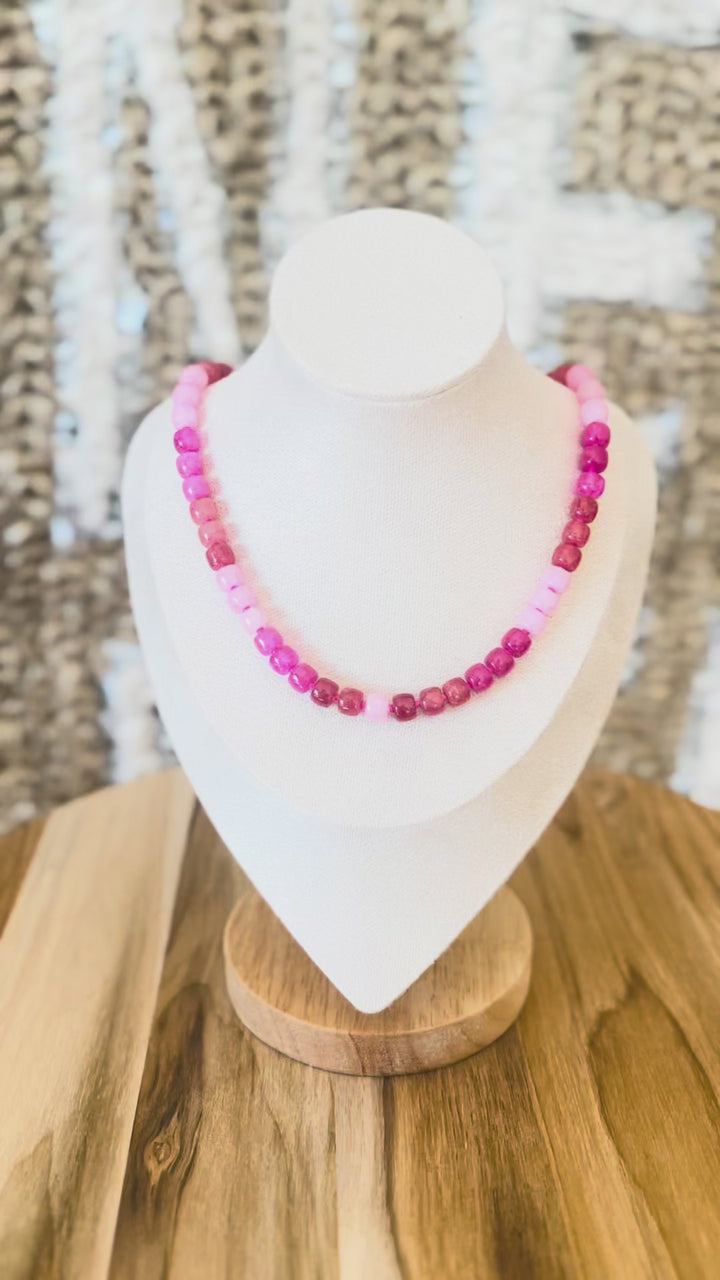 Video of blush and pink beaded necklace