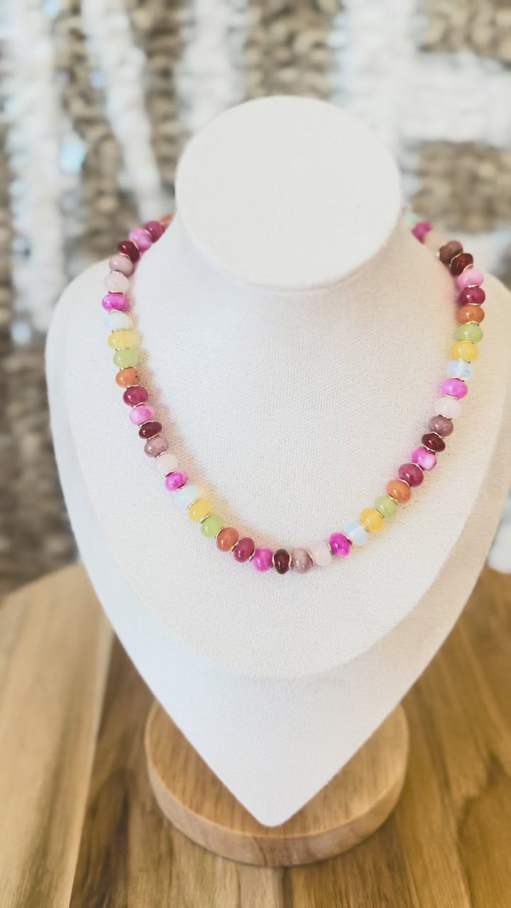 Video of colorful beaded necklace