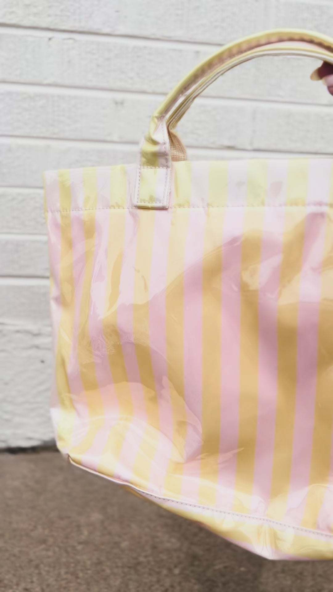 video yellow and white tote bag